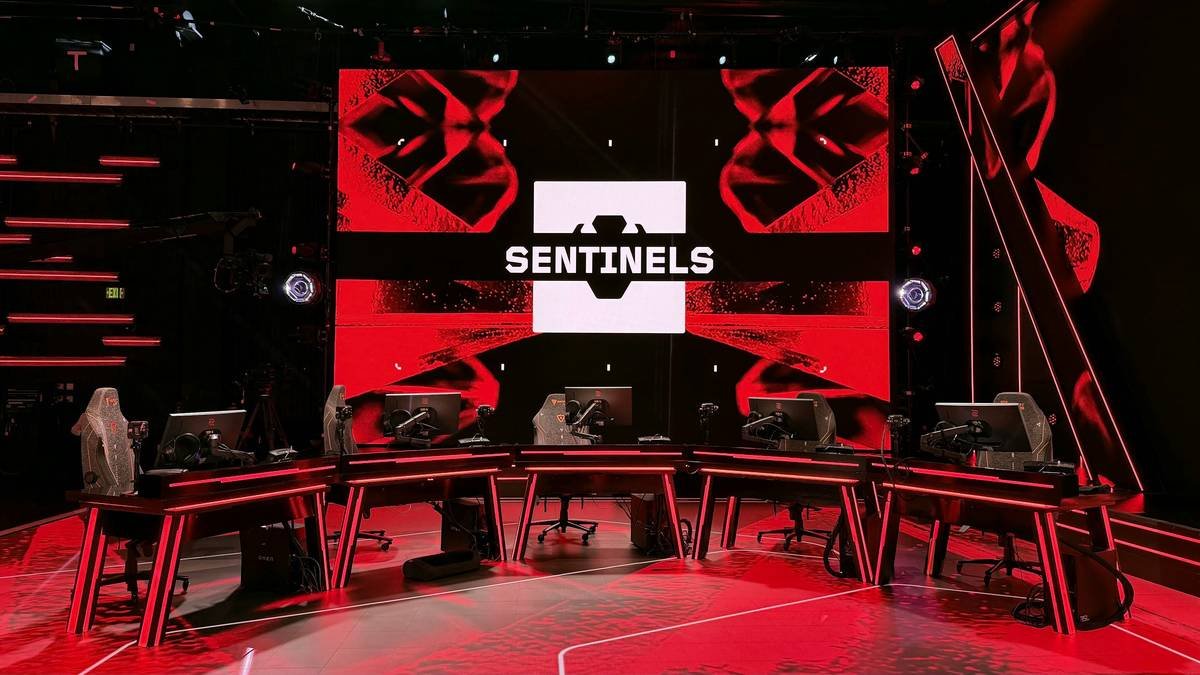 ZOWIE monitors on-stage with Sentinels logo in the background. Shot on iPhone 17 Pro Max.
